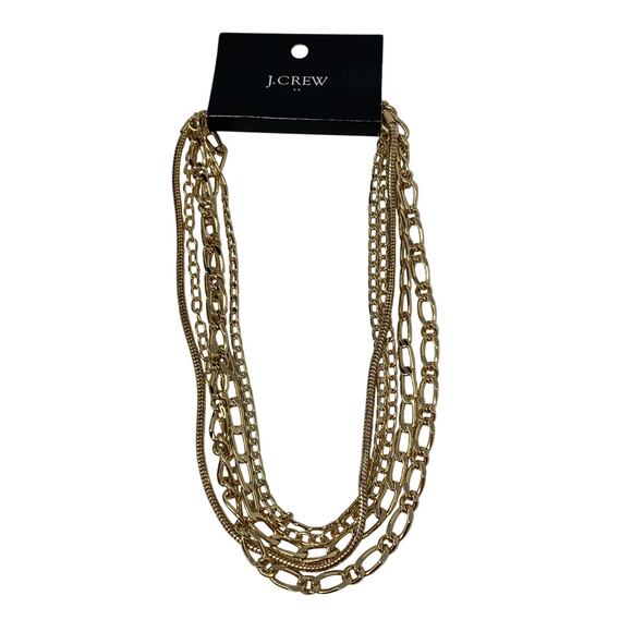 J.Crew Factory Mixed Chain Four Layer Necklace Gold Tone Metal NEW - Picture 1 of 5